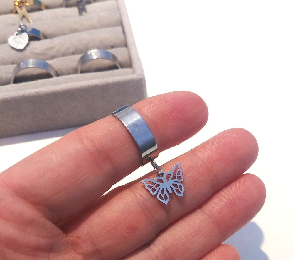 Butterfly | Bague breloque en acier inoxydable