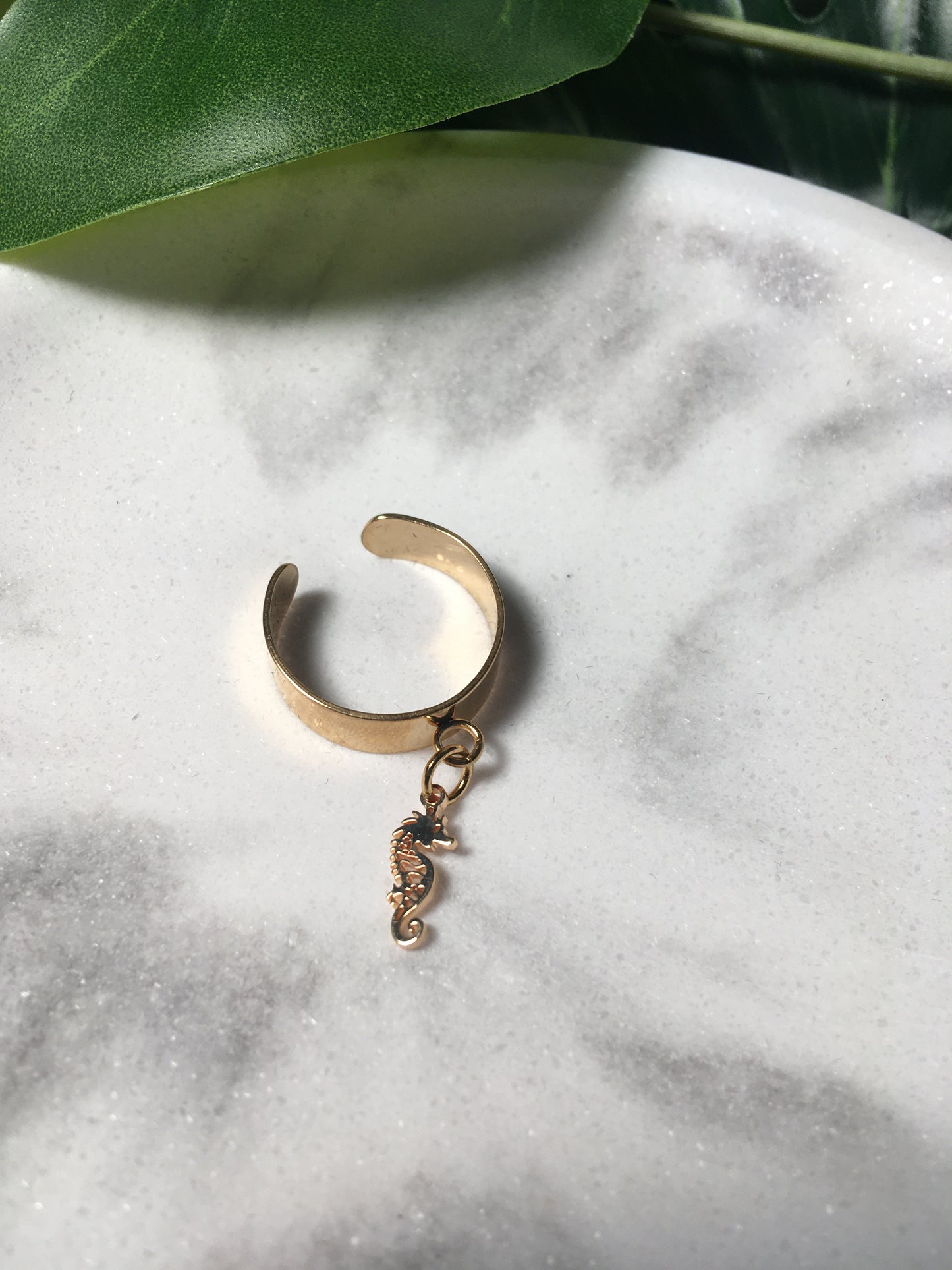 Seahorse | Bague breloque en acier inoxydable (dorée)