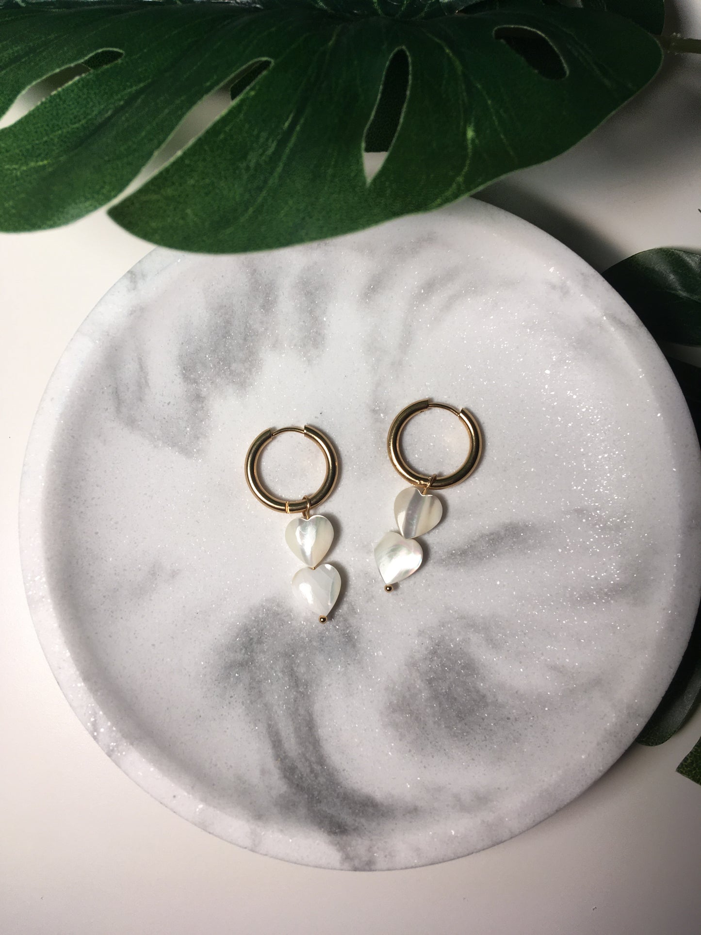 Coeur nacré | Boucles d'oreilles créoles en acier inoxydable