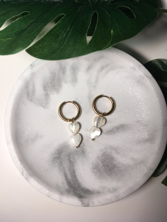 Coeur nacré | Boucles d'oreilles créoles en acier inoxydable