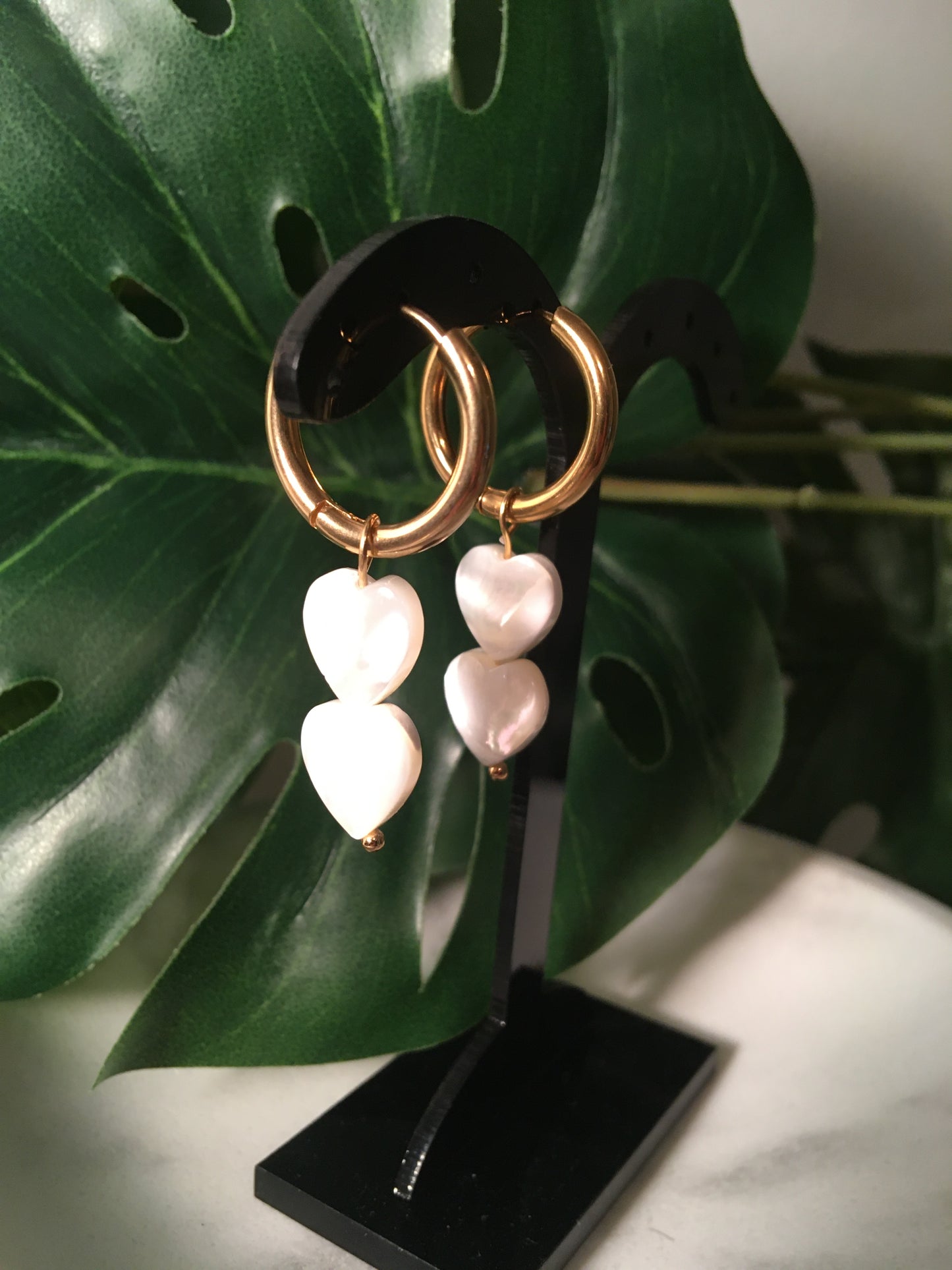 Coeur nacré | Boucles d'oreilles créoles en acier inoxydable