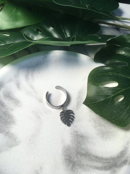Monstera | Bague breloque en acier inoxydable