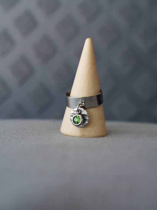 Simplicité avec strass | Bague breloque en acier inoxydable (argentée)