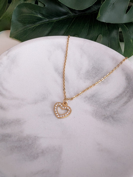 Collier coeur strass translucide