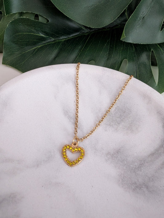 Collier Coeur strass jaunes